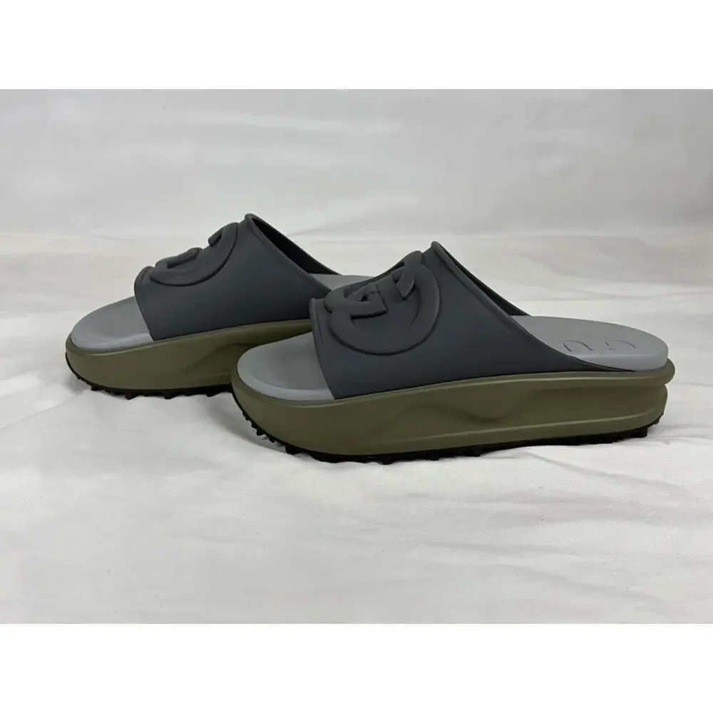 Gucci Interlocking G Slide 'Dark Grey. Khaki' SZ 6.5 SPB JA-368397